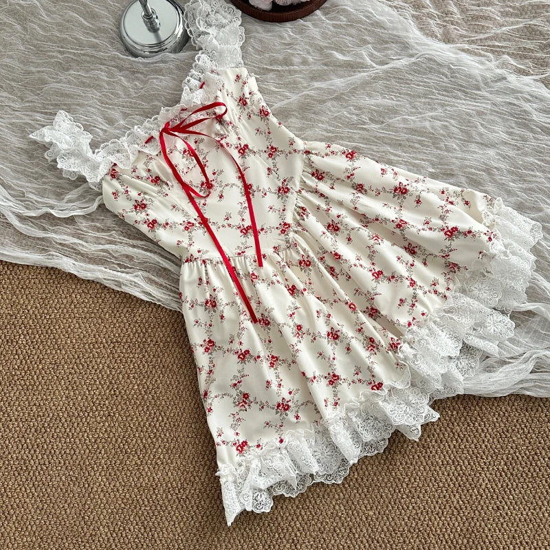 Hnewly Beach Floral Mini Dress Women Casual 2000s Vintage Y2k Clothing Outwear Even Party One Piece Dress Korean Fashion 2024 Summer