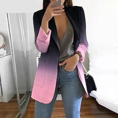 Hnewly Women Elegant Gradient Collar Long Sleeves Open Stitch Pocket Blazer Jackets