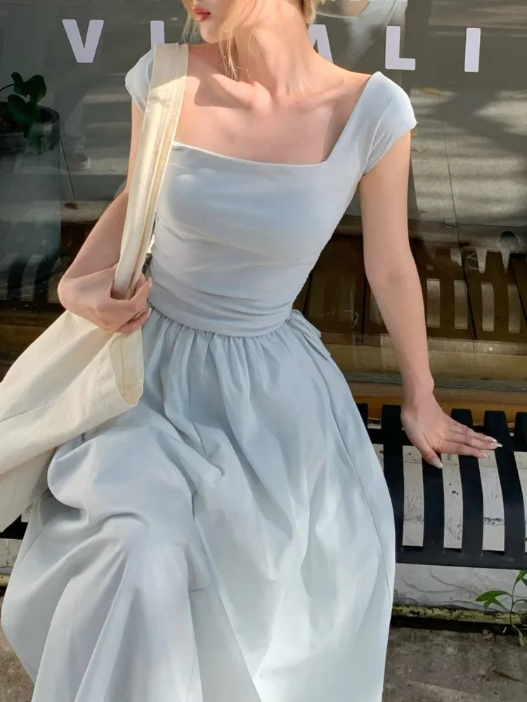 Lunivop  Summer Elegant Cotton Midi Dress Korean Short Sleeve Beach Style Sundress Party Even Office Lady Sexy Corset Dress Women