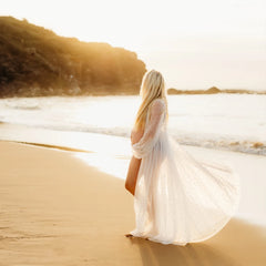Hnewly  Sexy Transparent Pearl Robe Boho Bride Maternity Robe Wedding Robe Overdress Boudoir Robe Soft Tulle Pearl Wedding Bridal
