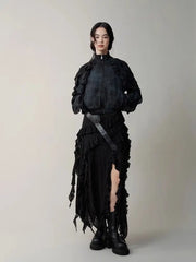 Hnewly  Gothic Black Y2k Skirts Women Gyaru 2000s Lace Irregular Long White Skirt Streetwear Irregular Ruffle Skirts Aesthetic