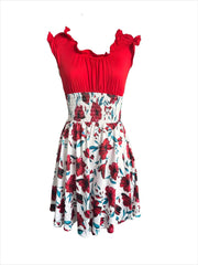 Hnewly  Summer new V-neck slim fit elastic waist women's dress with floral patchwork design, suitable for beach vacations