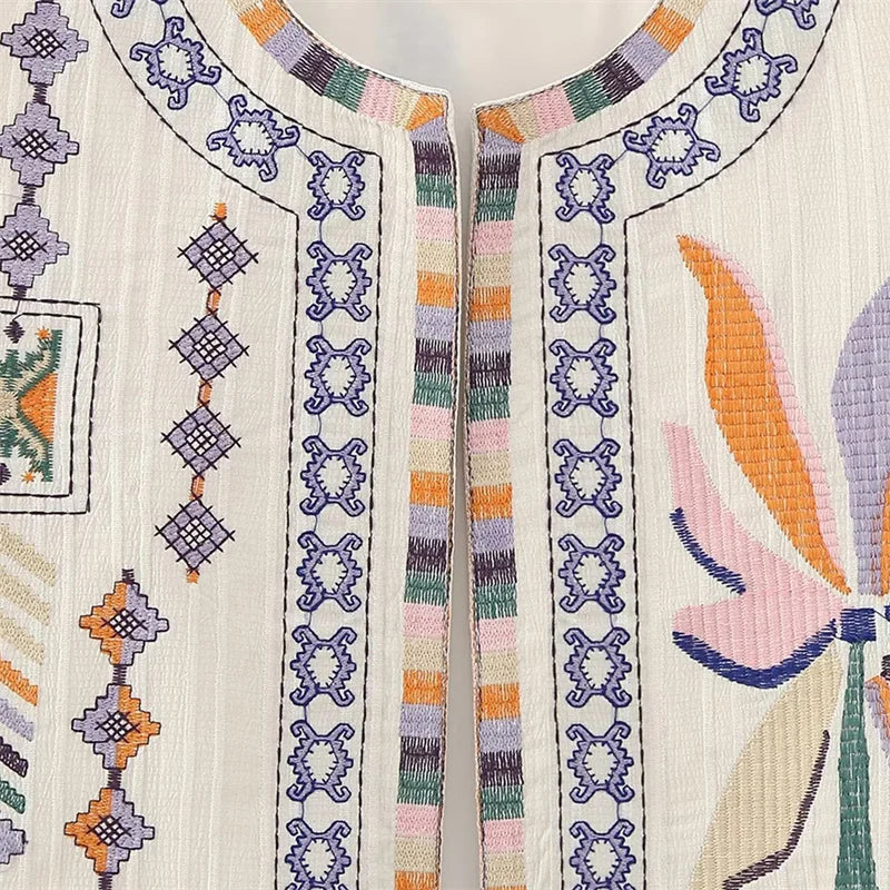 Hnewly Waistcoat Vest y2k Clothes Women Boho Embroidery Round Neck Sleeveless Open Front Jacket Tops 2000s Clothing Streetwear