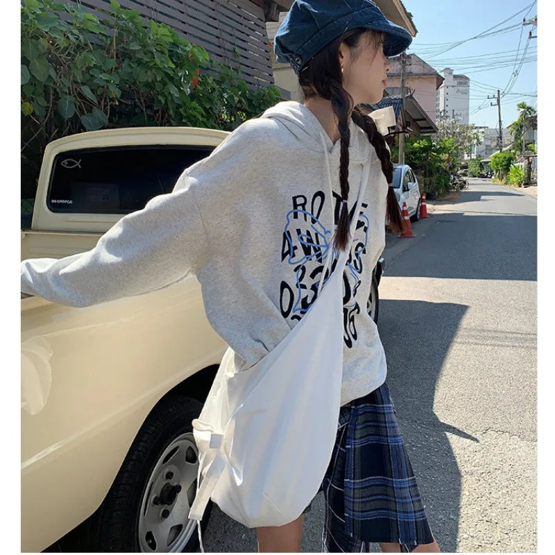 Hnewly BACK TO SCHOOL Pink Sweet Shoulder Bag for Women Canvas Elegant Korean Style Fashion Crossbody Bag Bow Large Capacity Female New Handbag