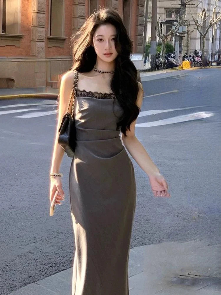 Hnewly 2000s Vintage Y2k Dress Women Bodycon Sexy Y2k Evening Party Dress Sweet Slim Elegant Office Lady One Piece Dress Korean Chic