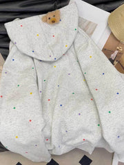 Hnewly  Vintage Dot Sweet Hoodies Women Letter Embroidery Cute Loose Sweatshirts Casual Preppy Style Long Sleeve Lady Japan Tops