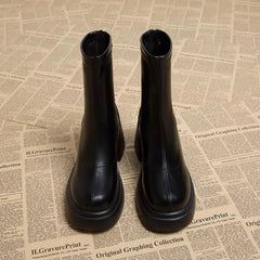 Hnewly Black Platform Women Ankle Boots Fashion Soft Leather Shoes Autumn Winter Thick Heel Women's Short Booties