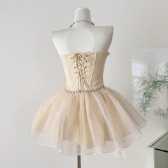 Hnewly  Sparkling Fishbone Corset Mini Dress Women Elegant Strapless Beads Rhinestone Back Lace-up Short Dress Evening Party Black Dress