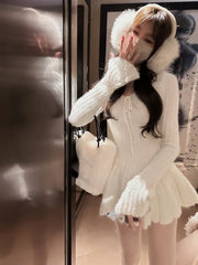 Hnewly cute winter outfits Sweet Knitted Sweater Dress Women Casual Long Sleeve Elegant French Y2k Mini Dress Even Party Autumn Korean Fashion Chic