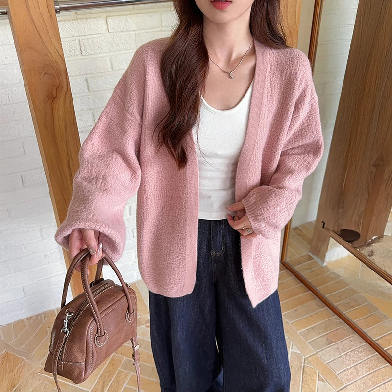 Hnewly  Open Front Knit Cardigan for Women Comfy Balloon Sleeve Open-front Sweater Coat Female Duster Cardi Casual Autumn Winter Outfit