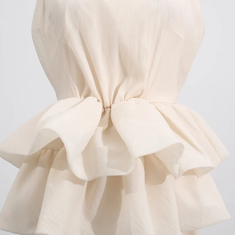 Hnewly Fashion Solid Color Dress Women's High Neck Sleeveless Waist Ruffle Hem Dresses 2025 Summer New Tide