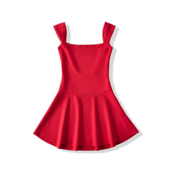 Lunivop  Summer Ballet Style Red Slash Collar Short Sleeve Backless Dress Women U Back Low Waist A-lined Swing Mini Dresses Party Robe