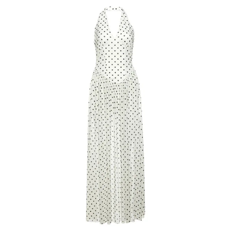 Hnewly Spring Summer New Women's Wear Polka Point Hanging Neck Dress Women's High end V-neck Waist