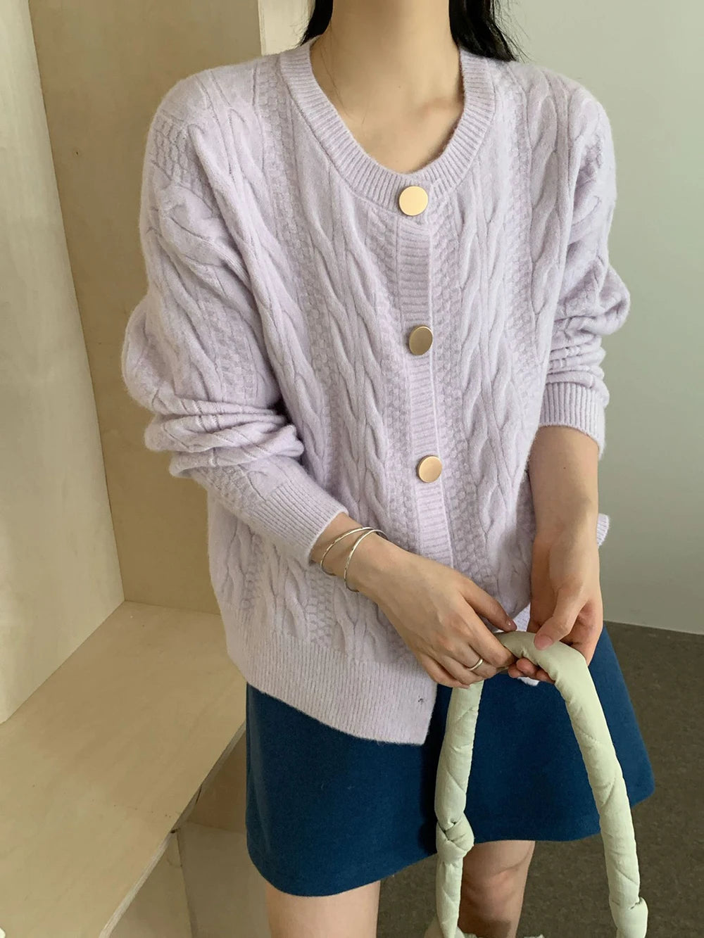 Hnewly  Vintage Twist Knit Cardigan Women's Lazy Loose Soft Thickened Single-Breasted 2025 Autumn Winter New Korean Style Female Tops