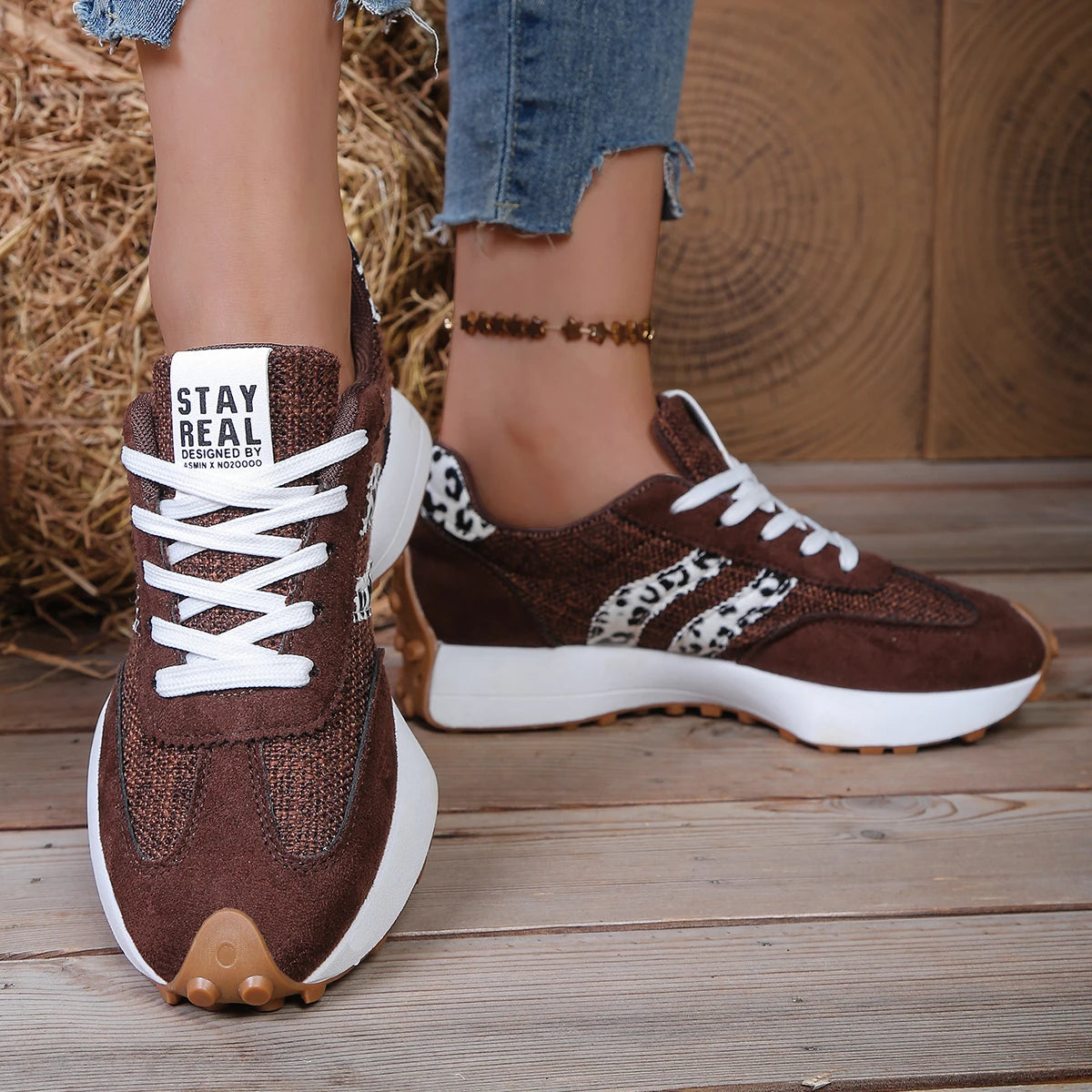 Hnewly  Spring Autumn New Round Toe Comfortable Casual Women's Shoes Fashionable Hot Selling Sexy Breathable Lace Up Work Flat Shoes