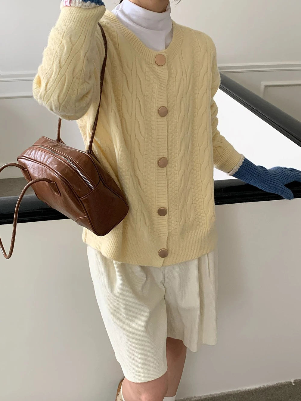 Hnewly  Vintage Twist Knit Cardigan Women's Lazy Loose Soft Thickened Single-Breasted 2025 Autumn Winter New Korean Style Female Tops