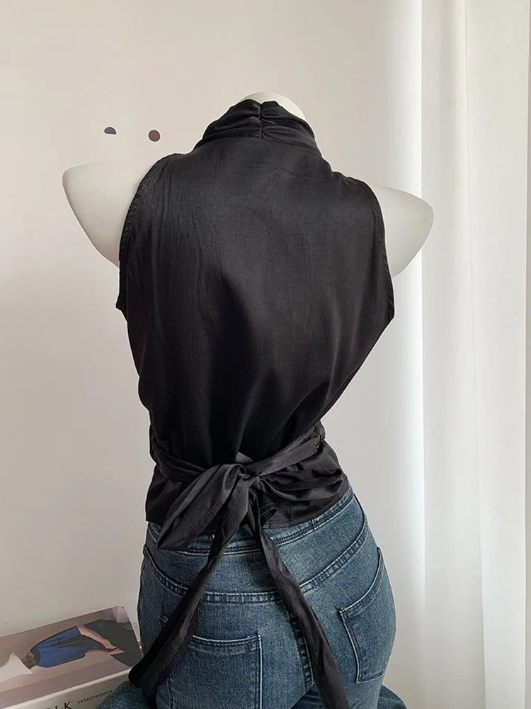 Hnewly Sexy Bandage Slim Tanks Women Fashion Casual V Neck Design Halter Tanks Korean Retro Streetwear Female Summer Elegant Tops