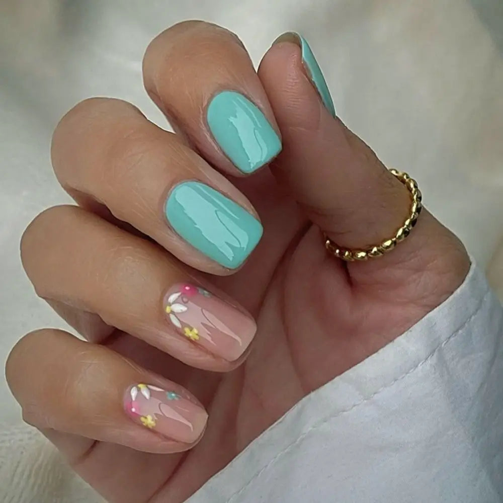 Hnewly 24Pcs Press On Nails Simple French Colorful Wavy Abstract Line Fake Nails Full Cover Nail Art Tips Coffin Square Head False Nail