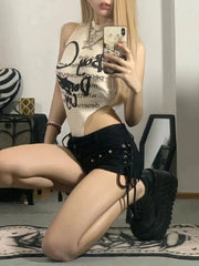 Hnewly  Shorts Women Skinny Creativity Lace-up Popular Streetwear Daily Personality Students Holiday Fashion Sexy American Retro Leisure