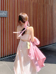 Hnewly  Summer Party Midi Elegant Dress Women Strap Sexy Design High Wasit Vintage Casual Dress Sleeveless Chiffon Sweet Dress