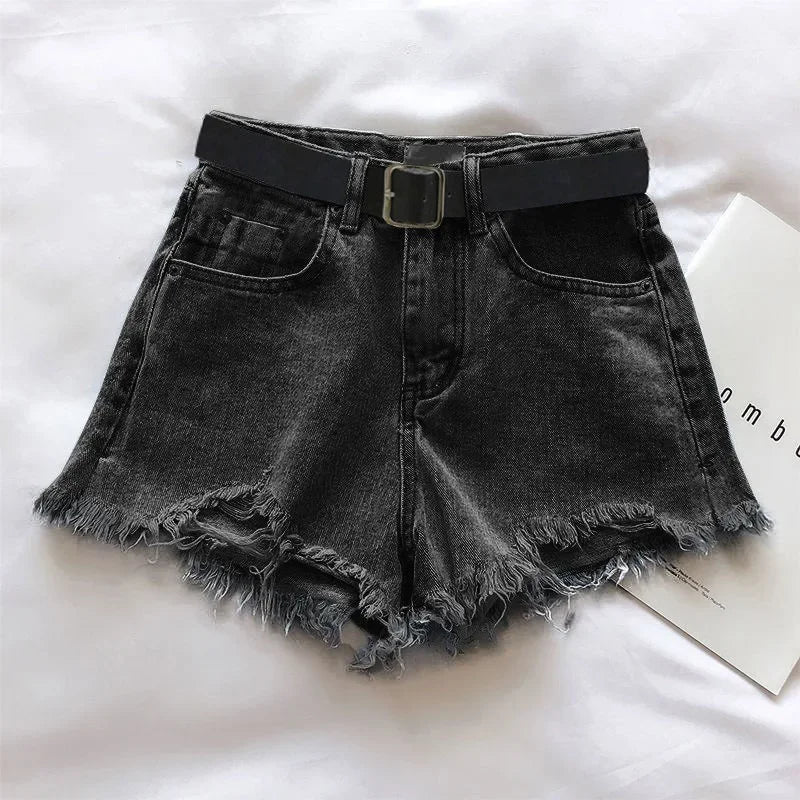 Hnewly summer inspo Women High Street Denim Shorts With Belt Casual High Waist A-line Jean Shorts Female Office Trousers Streetwear Summer