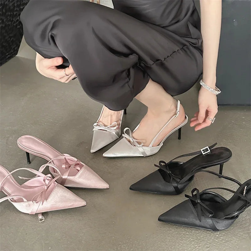 Hnewly Spring Sexy Pointed Toe Buckle Strap Women Pumps Sandals Thin High Heels Party Stripper Dance Mules Ladies Shoes