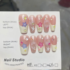 Lunivop  10pcs Handmade False Press on Nail with Rhinestones Full Cover Ballerina Korean Manicuree Decoration French Wearable Nail Store