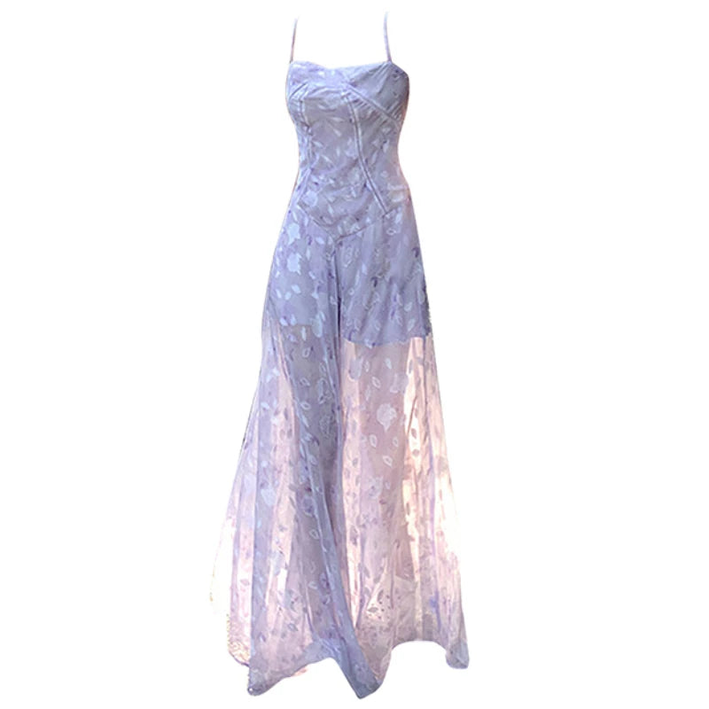 Hnewly Elegant Floral Fairy Dress Women Casual Sweet Y2k Clothing Sexy Strap Dress Even Party One Piece Dress Korean Chic Sleeveless
