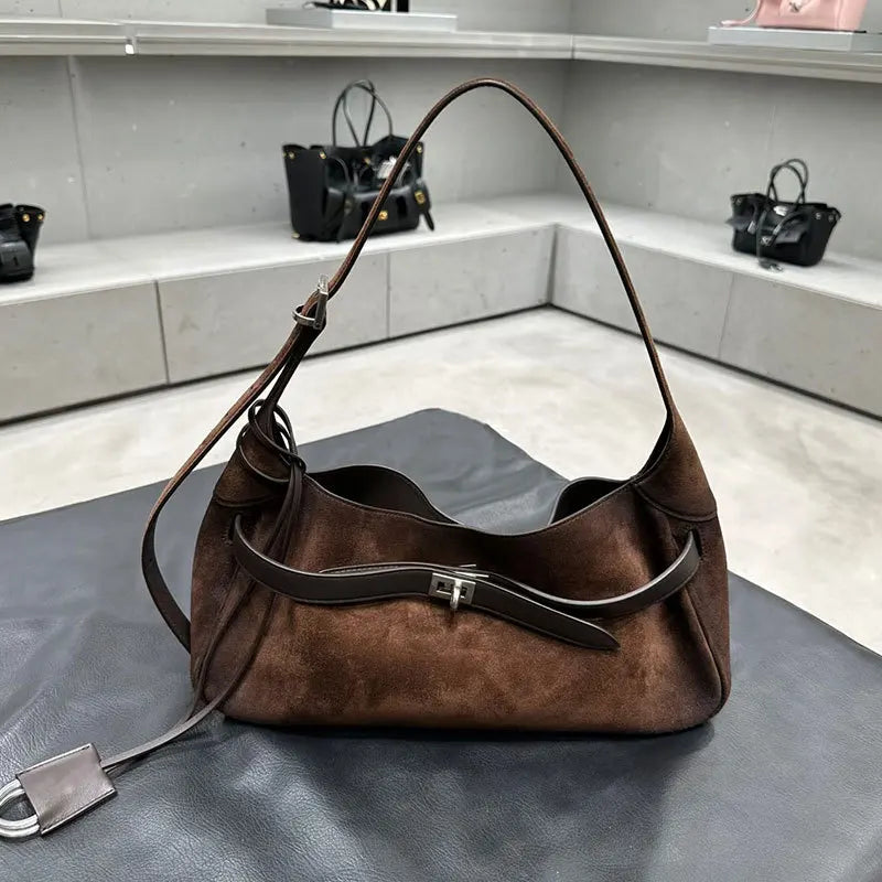 Hnewly  Buckle Decorative Design Solid Faux Suede Handbag Large Capacity Hasp Casual Tote Hot Sale Bags for Women Bolsas Femininas