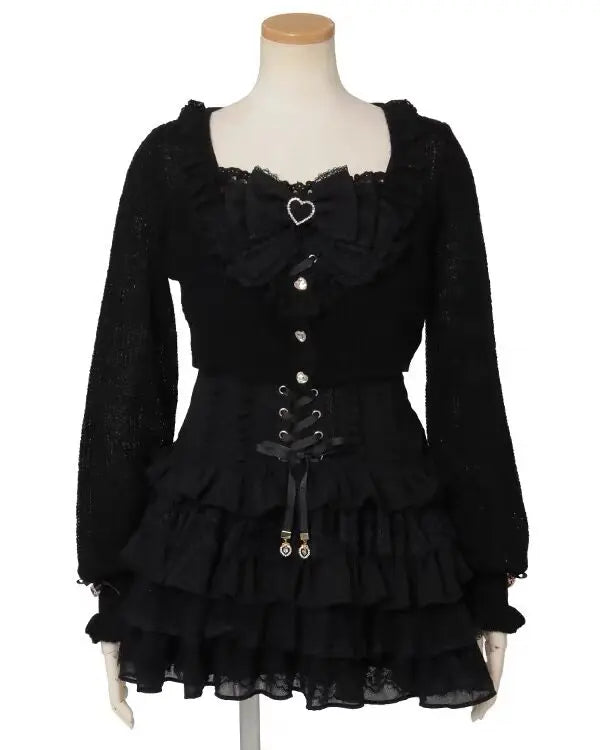 Hnewly  Japanese Sweet Lolita Dress Set Spring New Clothes Sweet Girls Woman Printed Dress and Knitted Top 2-piece Set Outfit