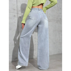 Hnewly  High Waist Straight Leg Jeans Women's Summer New Loose Casual Long Pants Wish Trendy Brand Cross-Border Fashionable Denim