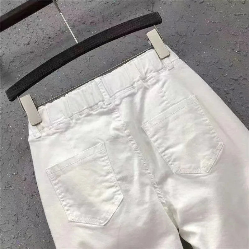 Hnewly Solid Casual Jeans For Summer/Autumn 2025 New Loose Versatile Harlan Pants Fashion Elastic Waist Buttons  Ankle-Length Pants