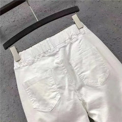 Hnewly Solid Casual Jeans For Summer/Autumn 2025 New Loose Versatile Harlan Pants Fashion Elastic Waist Buttons  Ankle-Length Pants