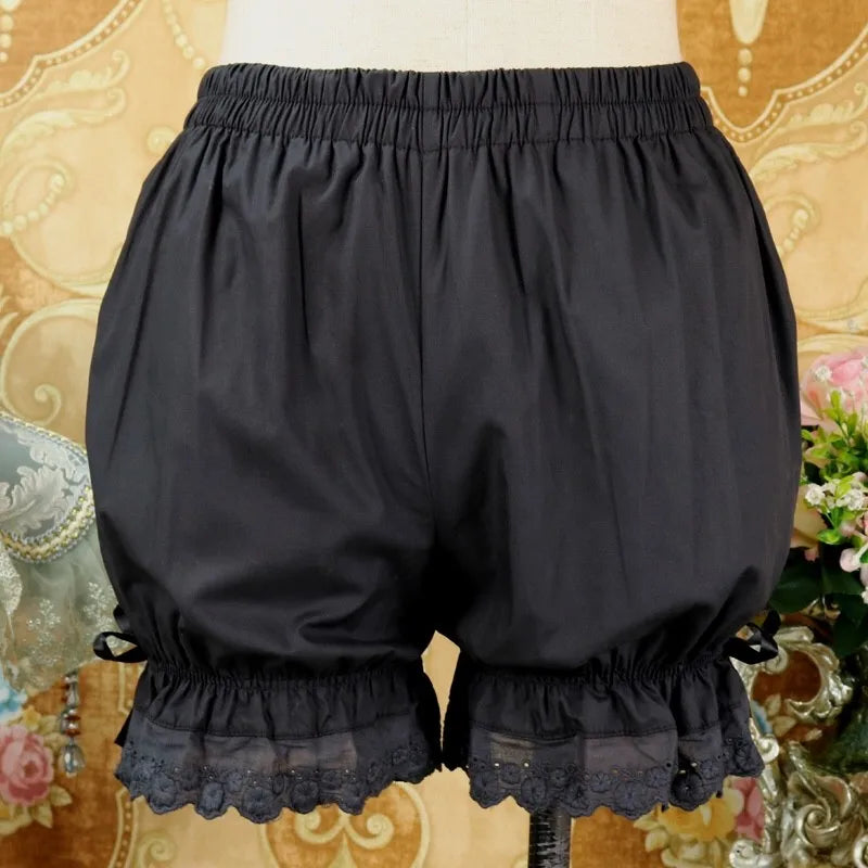 Hnewly  Spring Summer Cotton Pumpkin Pants Japan Style Elastic Waist Lace Safety Pants Solid Color Underpants Shorts