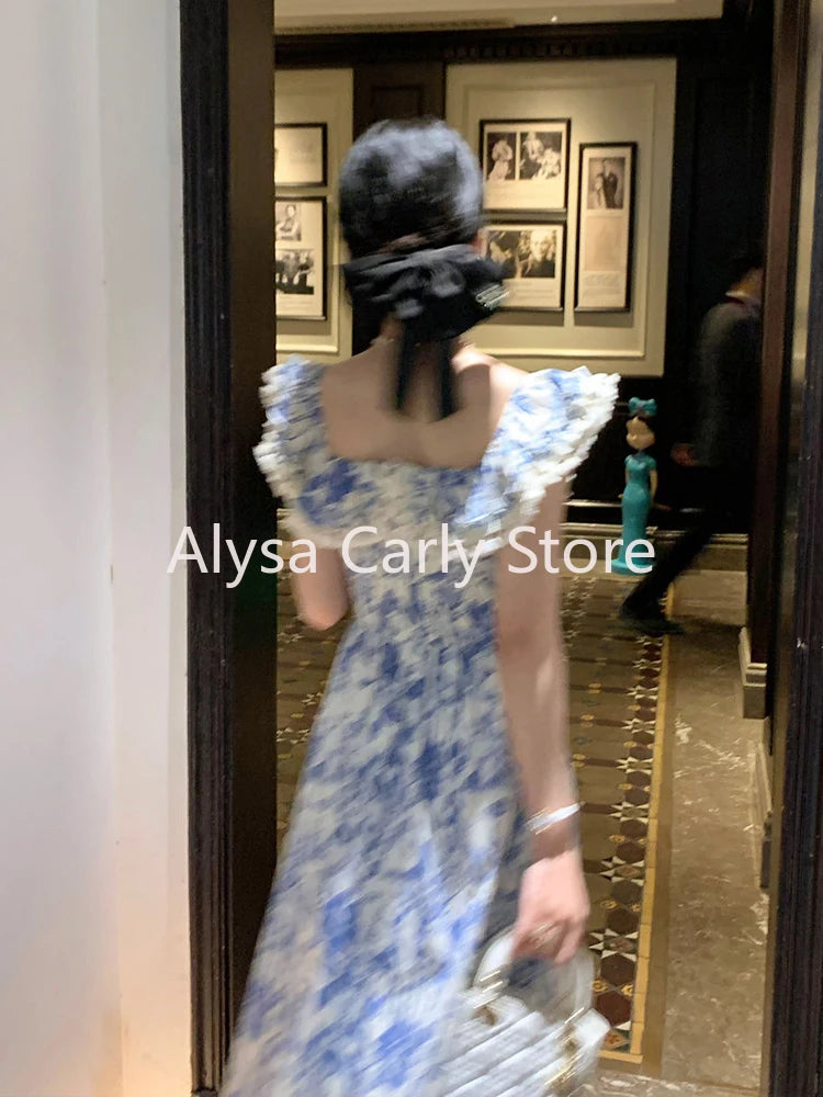 Hnewly DRESS TO IMPRESS Elegant Korean Fairy Long Dress Women Sexy Ruffles Party Slip Floral Dress Korean Style Summer Dress Female 2024 Casual Fashion