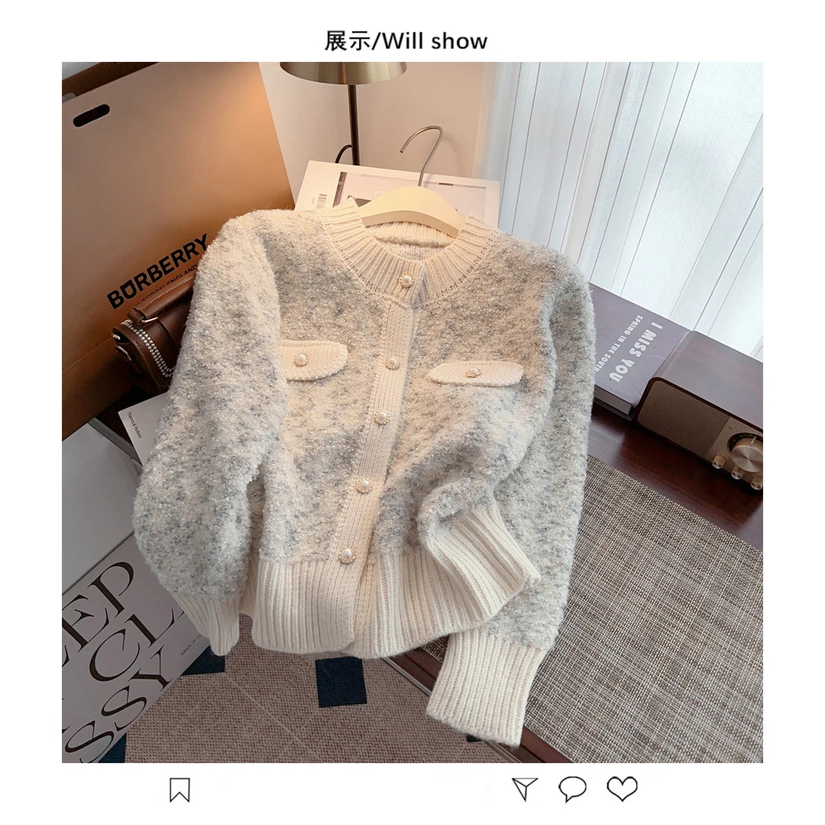 Hnewly  Luxury Pearl Button Sweater Women O-Neck Long Sleeve Cardigan Coat  Single Breasted Warm Jacket Casual All-Matched Knitwear Top