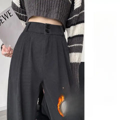 Hnewly  Wide Leg Pants Jogger Womens Spring Linen Pleats Lace-Up Kawaii Breathable Comfortable Students School Aesthetics Trousers Retro