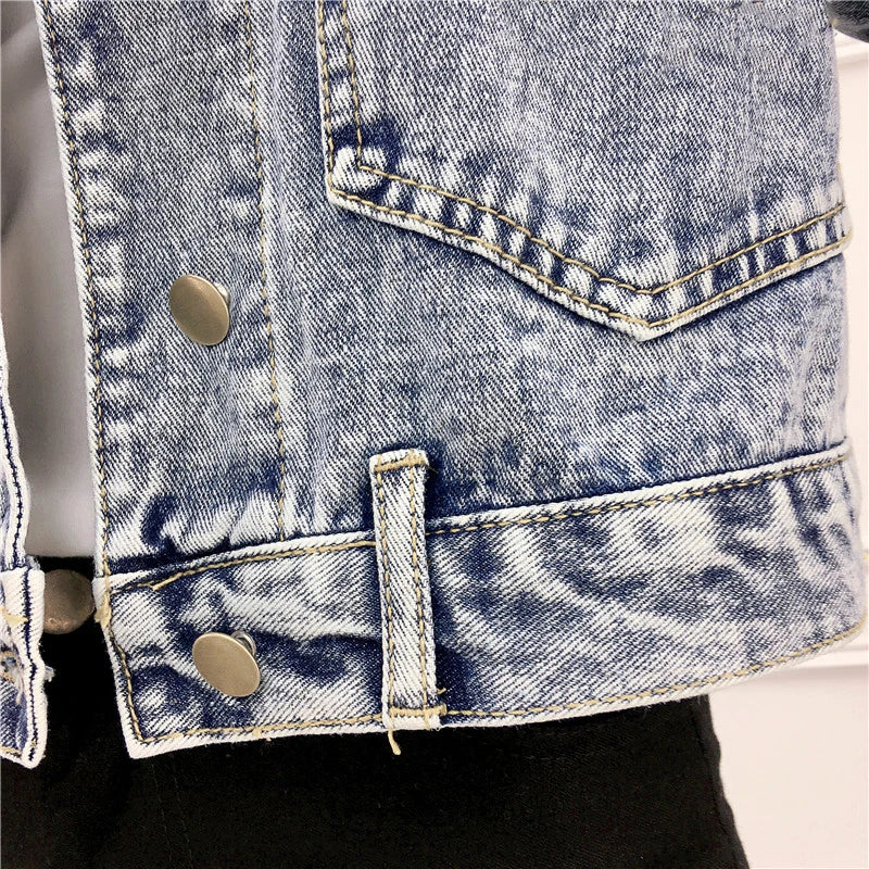 Hnewly Jean Jacket for Women Spring Autumn New Korean Bat Sleeved Short Top Loose BF Style Student Fashion Turn-down Collar Denim Coat