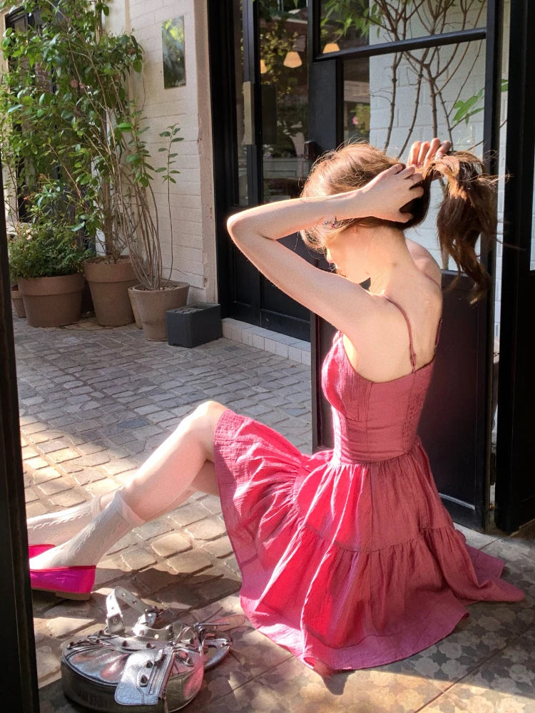 Hnewly Japanese Kawaii Sleeveless Y2k Mini Dress Women Slim Sexy Camisole Dress Summer Casual Evening Party Fashion Short Dress