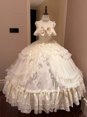 Hnewly  White Lolita Princess Fairy Maxi Dresses Girls Women Exquisite Elegant Sweet Evening Dress New Ladies Wedding Dress