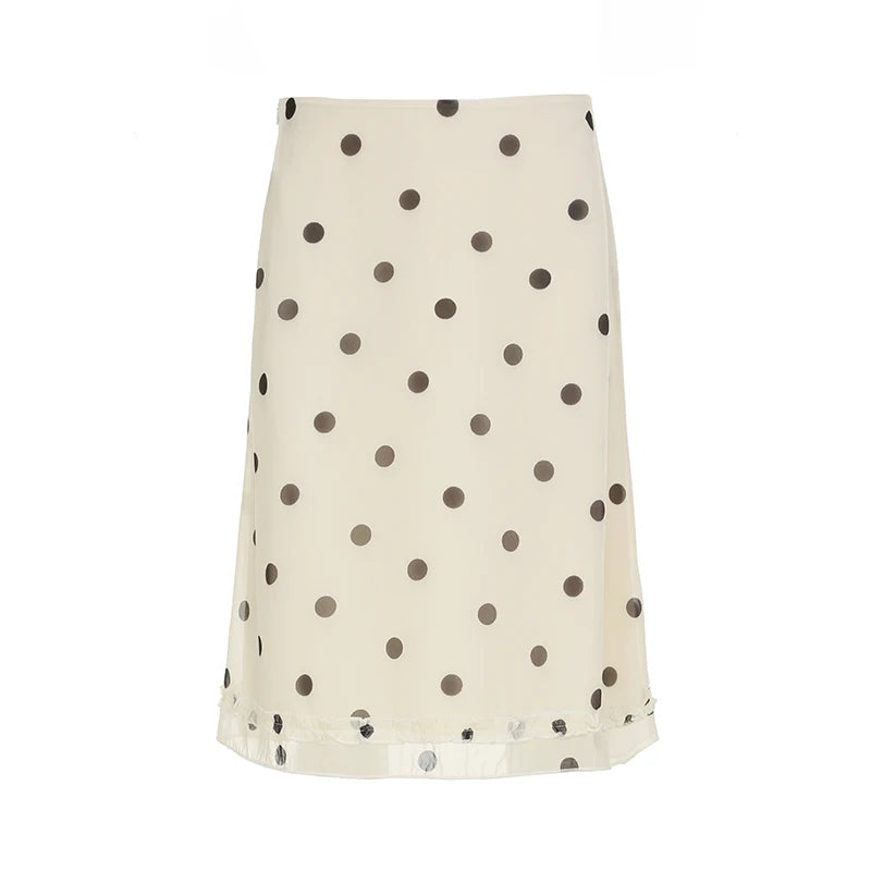 Hnewly  Elegant Ladies Polka Dot Midi Skirts Kawaii Ruched Stitching Straight Skirts for Women Summer Streetwear Casual Clothing