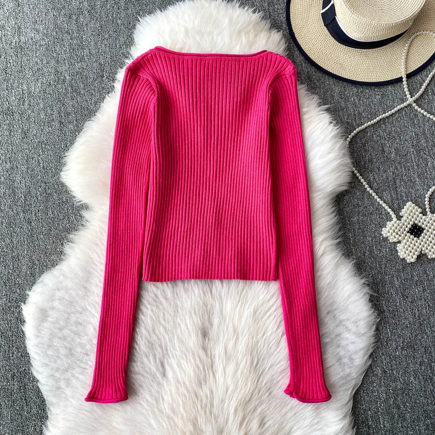 Hnewly  Beading Knitted Striped Zippered Sweater Cardigan Women's Spring Autumn O-Neck Top New Loose Harajuku Long Sleeved Outwear
