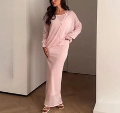 Hnewly  Women's Elegant Soft Two-Piece Set Long Sleeve Multi Button Coat  and Sleeveless Strap Dress Design for Leisure Wear ﻿