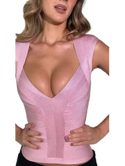 Hnewly  Sexy Elastic Women'S Vest Sleeveless V-Neck Slim Crop Tops Lady Tanks Spring Summer Fashion Female Street Vacation Tank