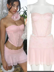 Hnewly  Cutenew Jacquard Patchwork 2 Piece Set Women Christmas Sexy Irregular Hem Sleeveless Tank Top+Skirt Chic Vacation Party Suits