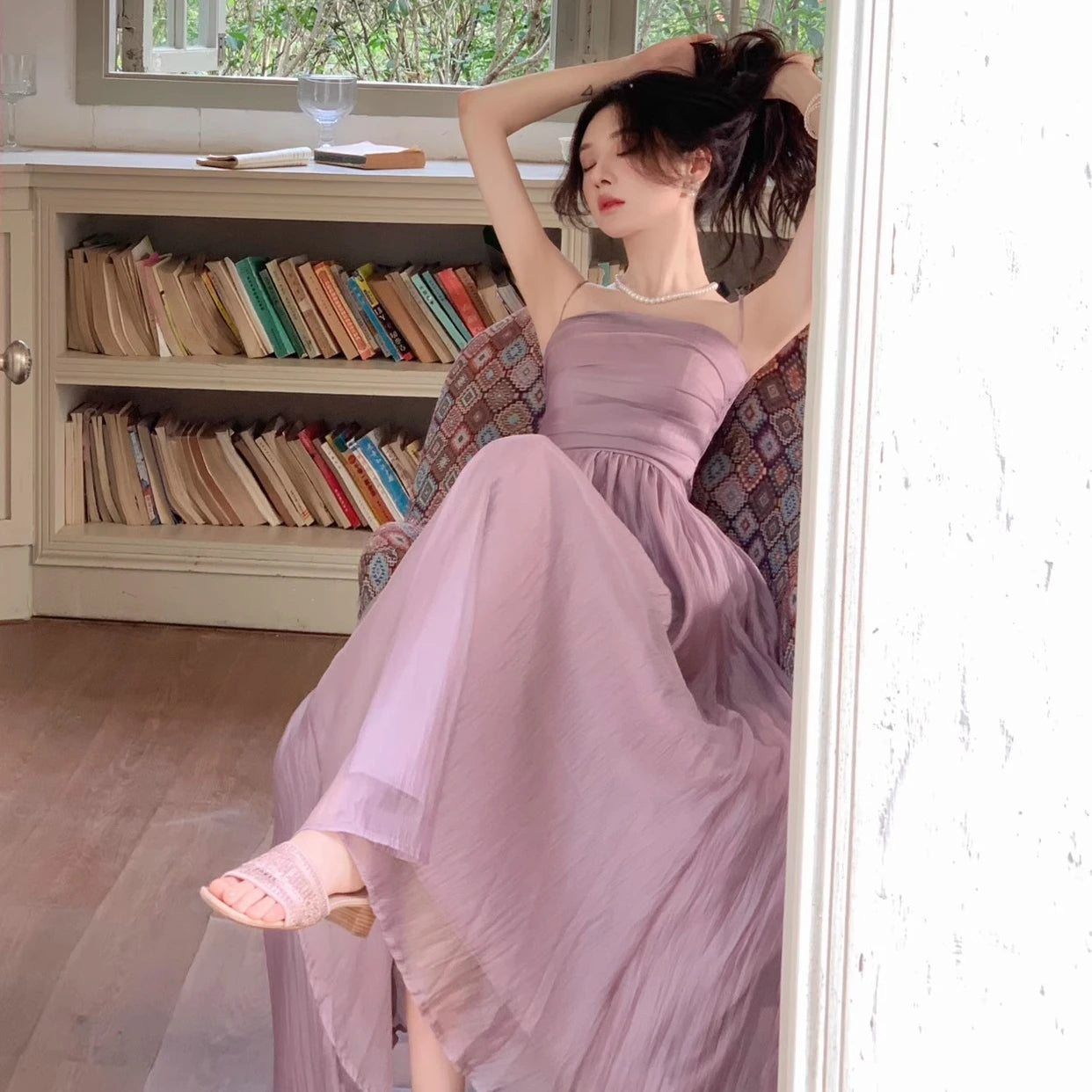 Hnewly DRESS TO IMPRESS Chiffon Dress Women Summer with Lining Spaghetti Strap Pleated Midi Vestidos Ladies Elegant Sexy Temper Fairycore Literary New