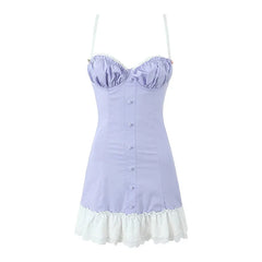 Lunivop  Sexy Sweet Women Patchwork Sling Mini Dress Vintage High Wasit Lace Up Back A-line Summer Dresses Holiday Robe