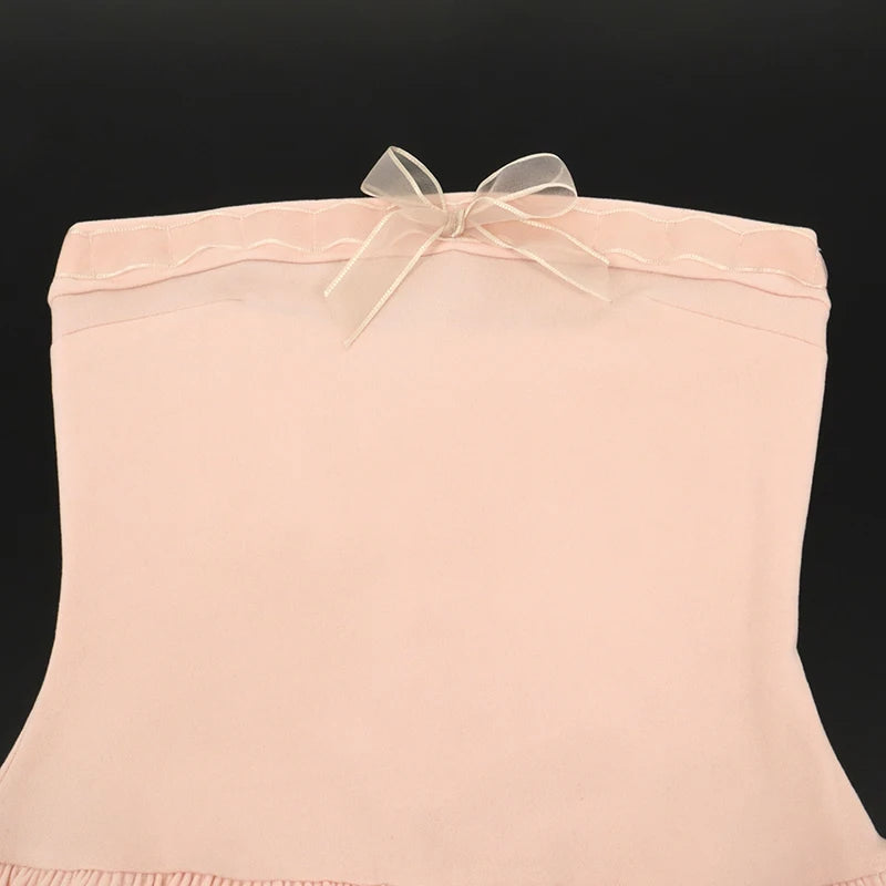 Hnewly Pink A-Line Dress Women Sweet Summer New Fashion Bow Sleeveless Sexy Strapless Dresses Bodycon Streetwear Club Lady Party Dress