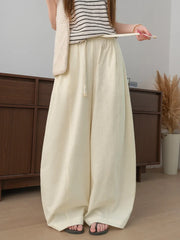 Hnewly  New Summer Cotton Linen Style Bloomers Wide Leg Pants, Elegant Retro Style Relaxed Straight-Leg Long Pants, Home Lazy Style