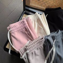 Hnewly  Wide Leg Pants High Waisted Womens Spring Linen Pleats School Lace-Up Kawaii Students Aesthetics Breathable Comfort Trousers Ins
